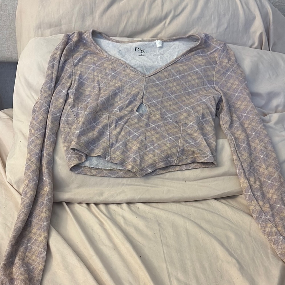 Plaid Long Sleeve Crop Top
